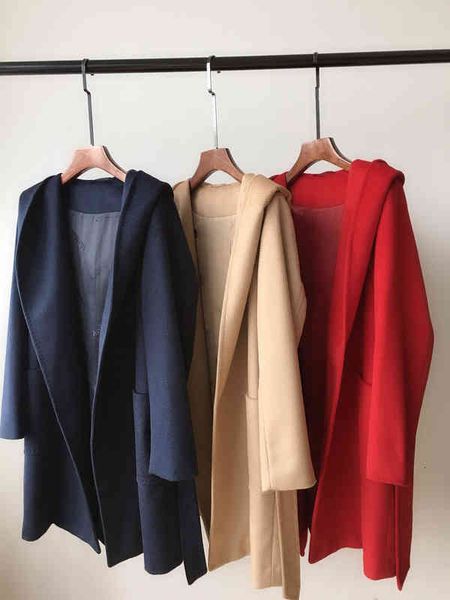 

women's trench coats pure wool winter coat with lace up, Tan;black