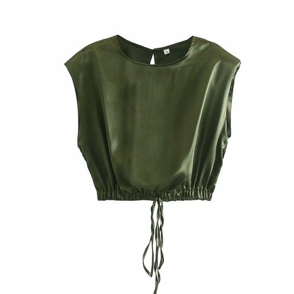 T Shirt Donna Senza maniche Elegante Chic Lady Alta moda Casual Camicette Crop Top Donna y2k Top t-shirt 210709