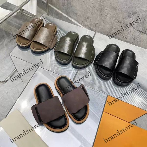 

latest designers slippers pool pillow flat comfort mule velcro slipper men women classic sandals rubber slides shoe''louise'&, Black