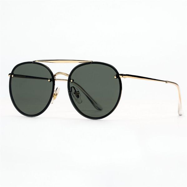 

fashion round sunglasses blaze double bridge sunglass uv protection sun glasses for mens sunglasses women with leather case1821, White;black