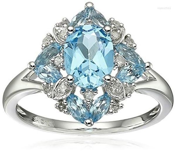 Wish Selling Ladies Party Light Blue Gem Ring Silver Plated Accessories Wynn22