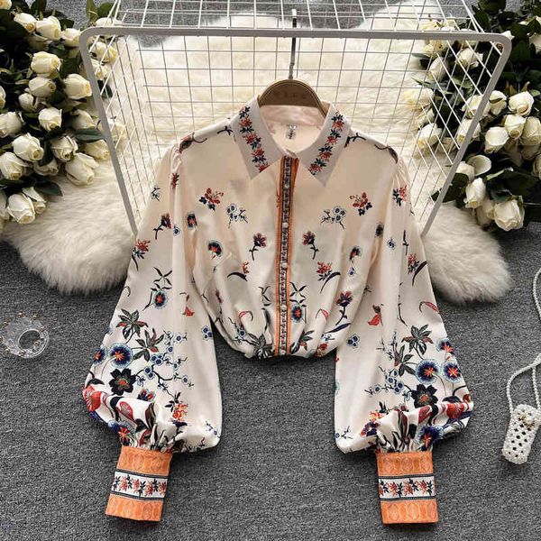 

women's blouses shirts korean minority loose design sense ethnic style print long sleeve sunscreen shirt female bubble 9jnt, White