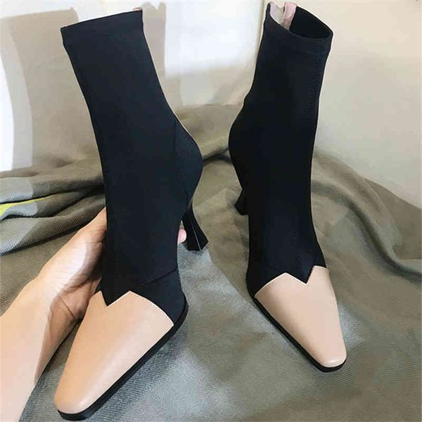 

boots ins women's luxury brand boots designer shoes mid calf high heels autumn and winter special discount, Black