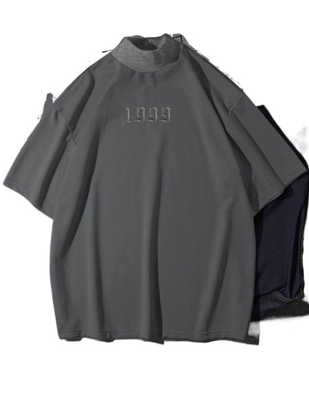 

men number embroidery mock neck tee x77m#, White;black