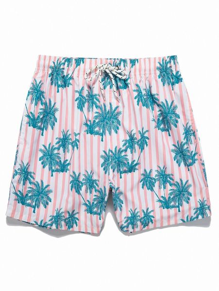 

romwe guys coconut tree graphic striped drawstring shorts q1ze#, White;black