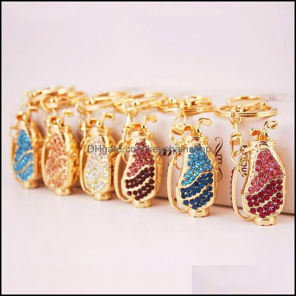 

3pcs/lot colorf rhinestone crystal metal golf bag car keychain handbags accessories sports pendant key chain drop delivery 2021 rings jewelr, Slivery;golden