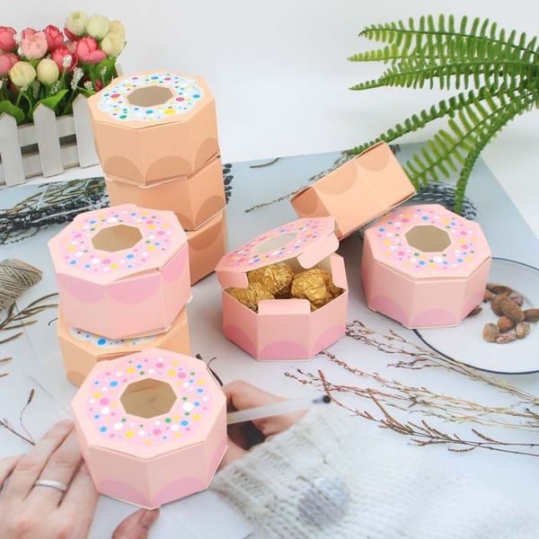 50 pcs Donuts Hexagone Chocolat Bonbons Boîte Cadeau DIY Thème Doux Fête De Mariage Anniversaire Enfants Baby Shower Faveur Emballage Fournitures CX220423