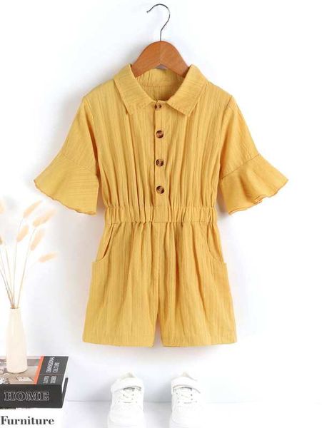 

toddler girls flounce sleeve slant pockets shirt romper she, Blue