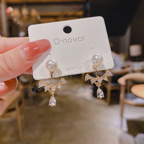 

crystal flower dangle earrings for women fashion jewelry gold colour rhinestones earring gift for party, Silver