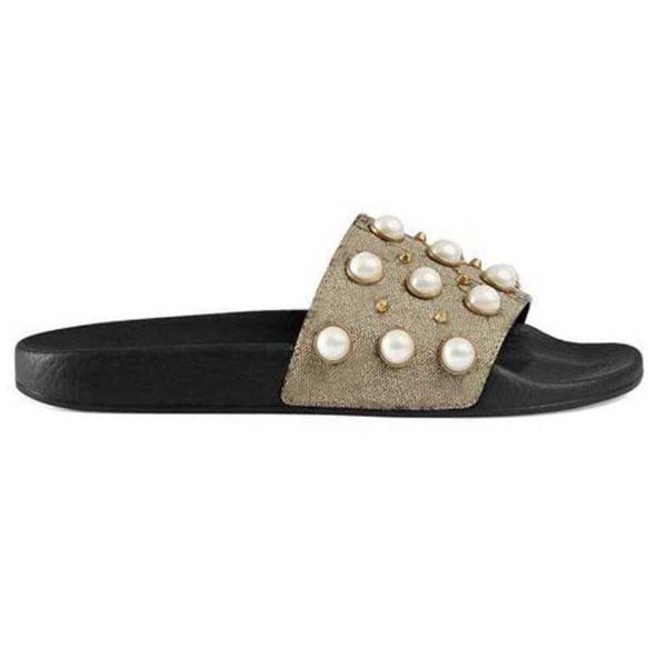

fashion luxury designer women slippers sandals ladies beach slipper tide male pearl stud slippers non-slip leather mens casual spi235v, Black