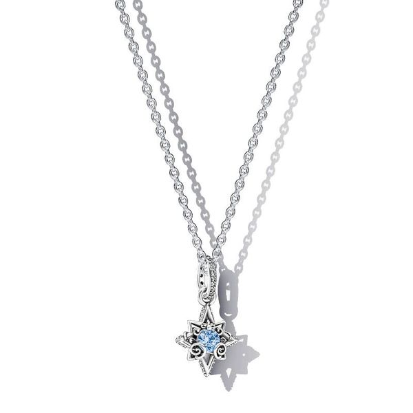 

fashion 925 sterling silver sky blue starfish pendant necklace cz diamond bright star chain item original boxed pandora men and women couple