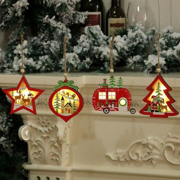 Decorazioni natalizie LED Stella luminosa in legno Albero fai-da-te Chalet sospeso Casa in legno carina per albero di Natale