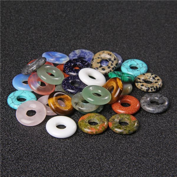 

gogo donut natural stone beads charms round 18mm rose quartzs labradorite opal loose beads for jewelry making accessries, Bronze;silver