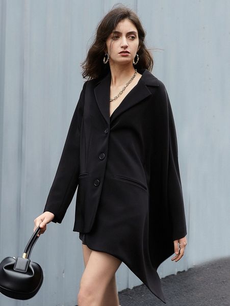 

single breasted asymmetrical hem blazer a8dl#, White