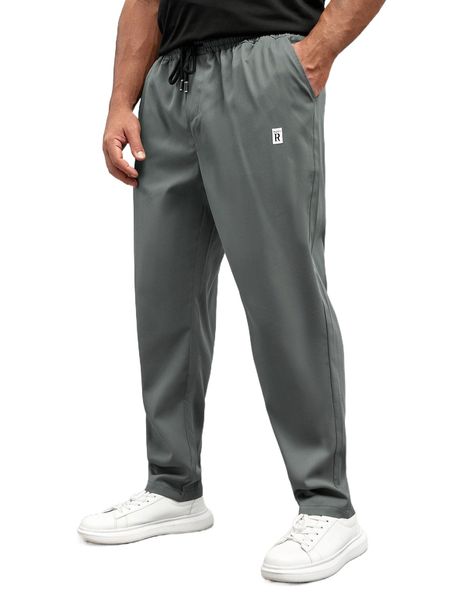 

extended sizes men letter patched drawstring waist pants g00v#, Black