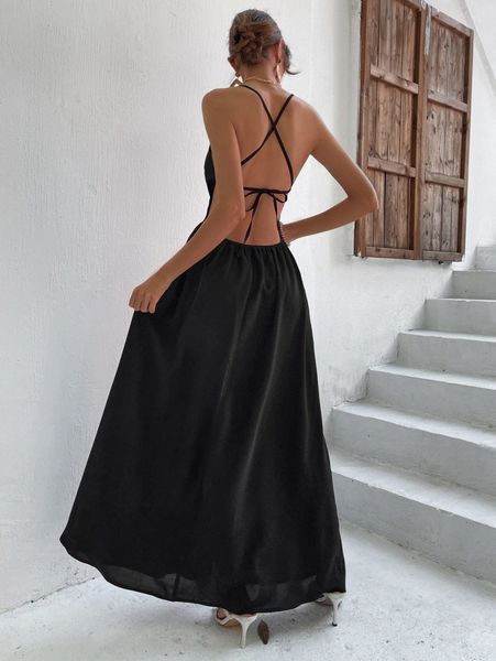 

criss cross backless dress z6dn#, Black;gray