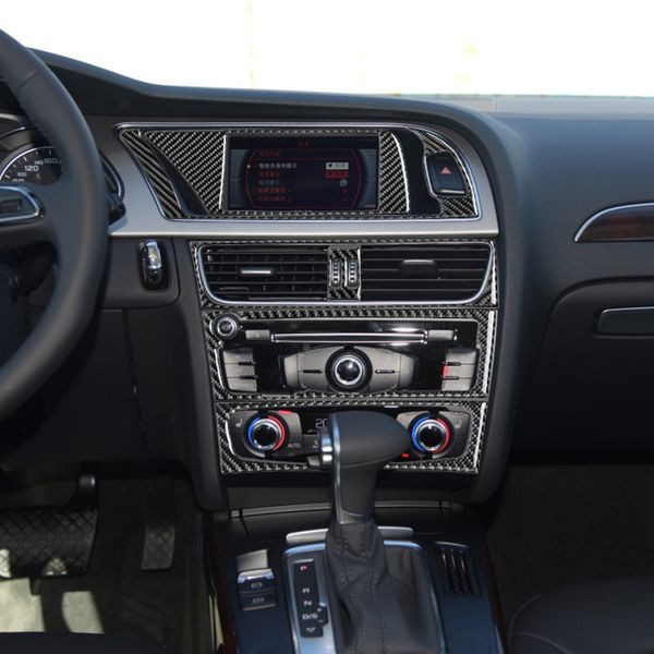 

car styling console navigation ac frame decoration cover cd panel trim auto carbon fiber sticker for audi a4 b8 a5 s5 s4 rhd lhd