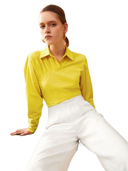 

solid collared button front blouse x6bm#, White