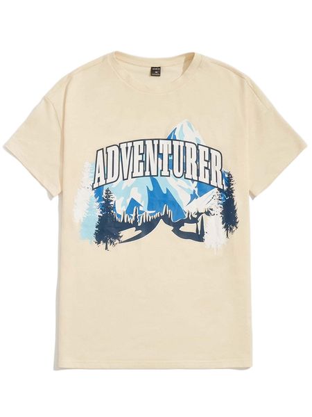 

men tree & letter graphic drop shoulder tee 12vy#, White;black