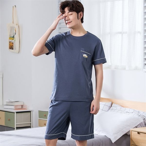 

summer full cotton short sleeved men's pajamas sets male pajama set letter pajama for men sleepwear suit homewear plus size 4xl t200813, Black;brown