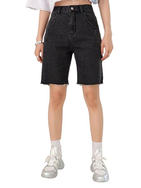 

dazy solid raw hem denim shorts n65y#, White;black
