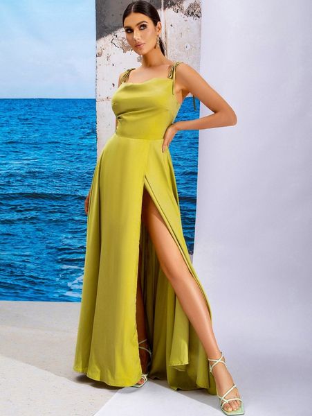 

love&lemonade knot shoulder zip back split thigh dress t4wz#, Black;gray