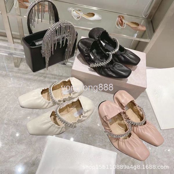 

dress shoes one line pleated round head grandma shoes shallow mouth soft sole flat ballet elastic, Black