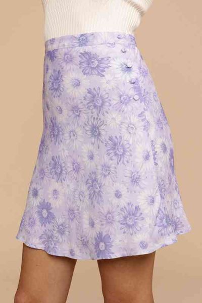 

skirts sunflower printed flounce high waist slim short skirt half, Black