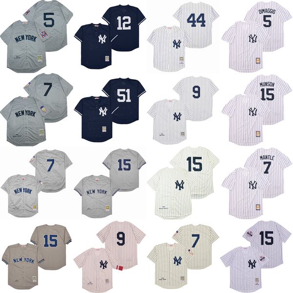 

1939 1951 1961 throwback baseball 15 thurman munson jersey vintage 7 mantle 5 joe dimaggio 9 roger maris 44 reggie jackson wade boggs 12 sti, Blue;black
