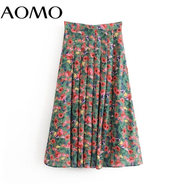 

aomo fashion women french style floral midi skirt faldas mujer vintage zipper office ladies elegant chic mid calf skirts 1t10a 220617, Black
