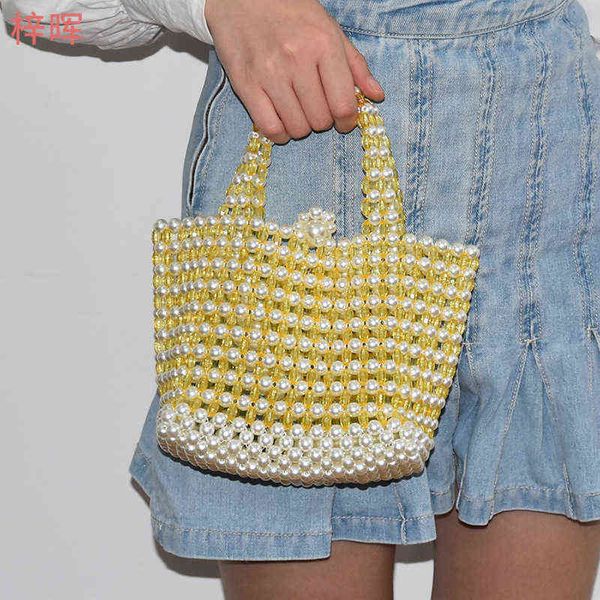 

evening bags beaded straw for women mixed customized crossbody handmade designer handbags pearl 220513