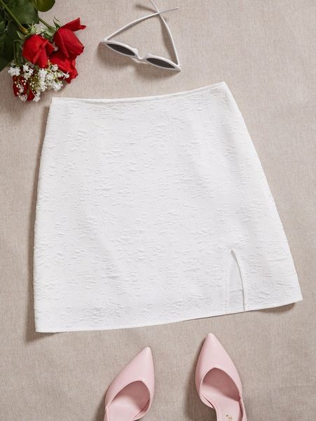 

jacquard split hem skirt b6cx#, Black