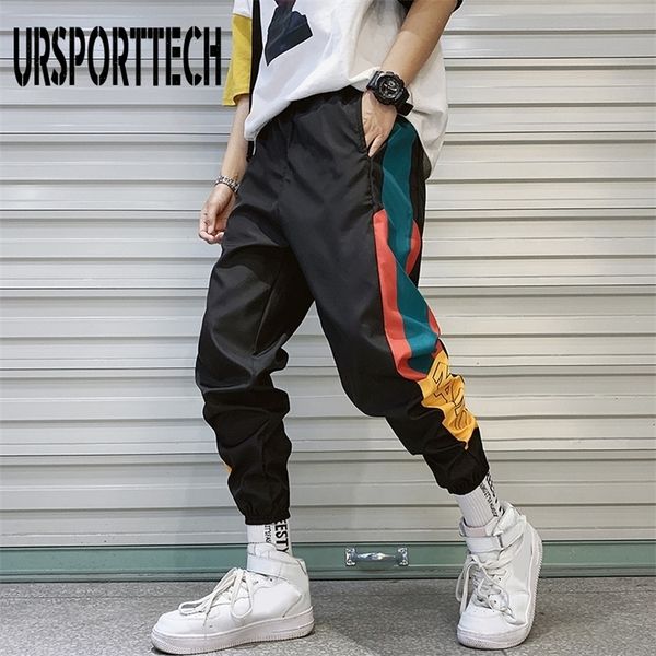 

jogger men cargo pants hip hop streetwear casual trousers high street elastic waist harem techwear multi 220330, Black