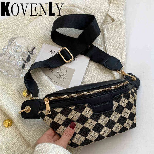 

canvas bag for woman casual travel waist s black white check pattern chest fashion fanny pack banana design purse 220531