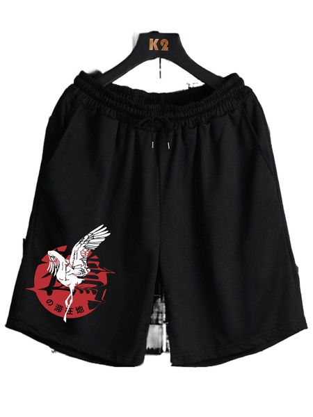 

romwe guys bird letter graphic drawstring shorts m74m#, White;black