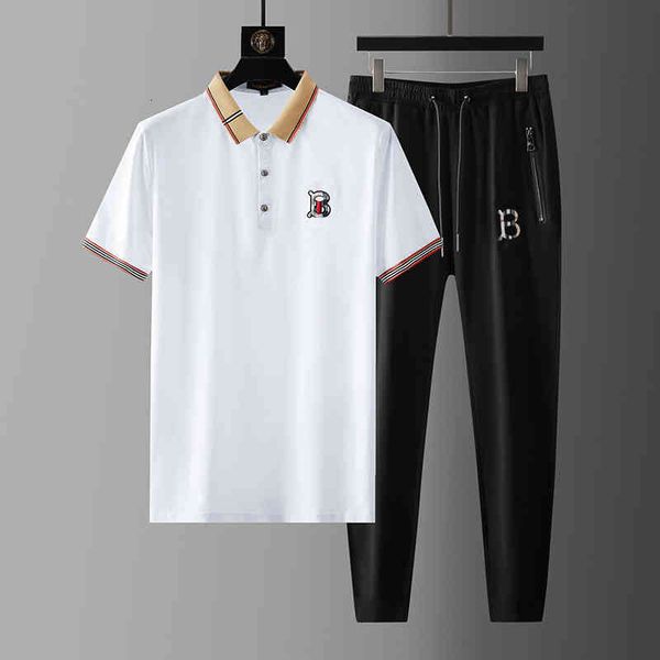 

men's tracksuits short sleeve sports suit men's mercerized cotton fashion embroidery summer youth trend lapel leisure two-piece se, Gray