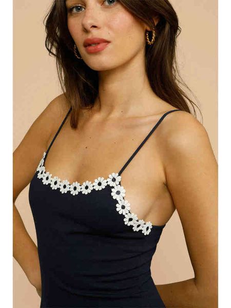 

casual dresses summer french vintage daisy lace slim wrap knitted camisole dress mzx7, Black;gray