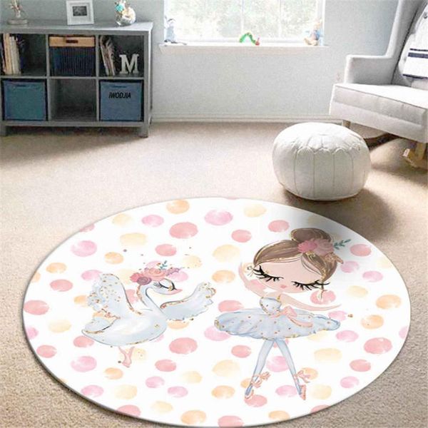 Tapetes carpetes nórdicos da dança rosa cartoon redondos tapete de tapete de cabeceira para meninas de decoração de meninas carpete tocador de washablecarpetes de lavagem suave