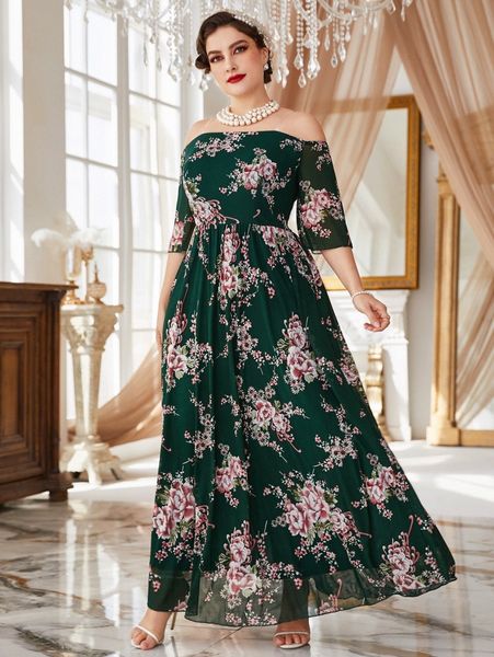 

plus floral print off shoulder maxi dress w0jg#, Black