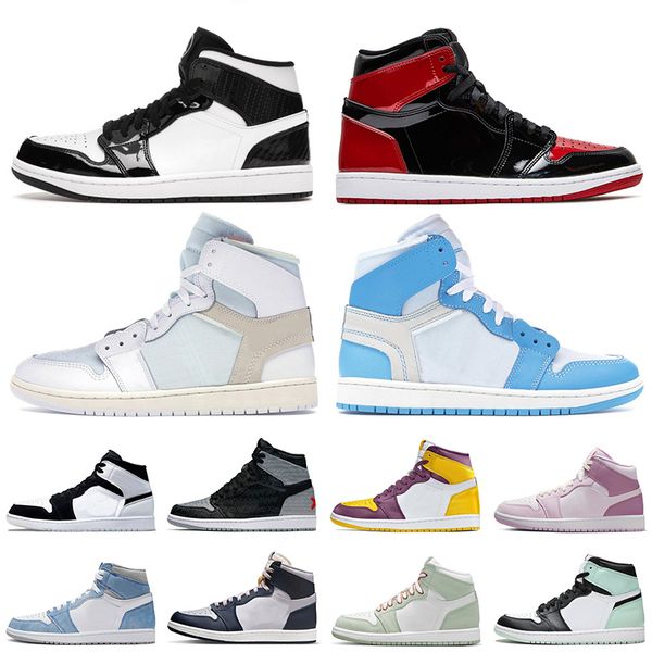 

off jumpman 1 athletic bred patent basketball shoes 1s university blue white georgetown smoke grey fragment x bubble gum mens womens designe