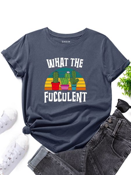 

cactus & slogan graphic tee g7wz#, White