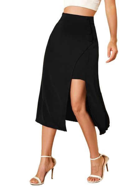 

high waist split thigh skirt x5zi#, Black