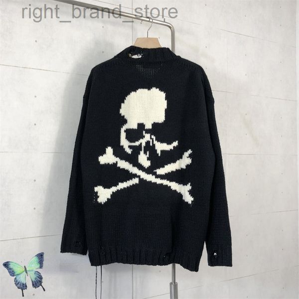 Suéter MMJ Heavy Black Skull Print Mastermind Japan Suéter Masculino Feminino Destruction Pulôver W220813