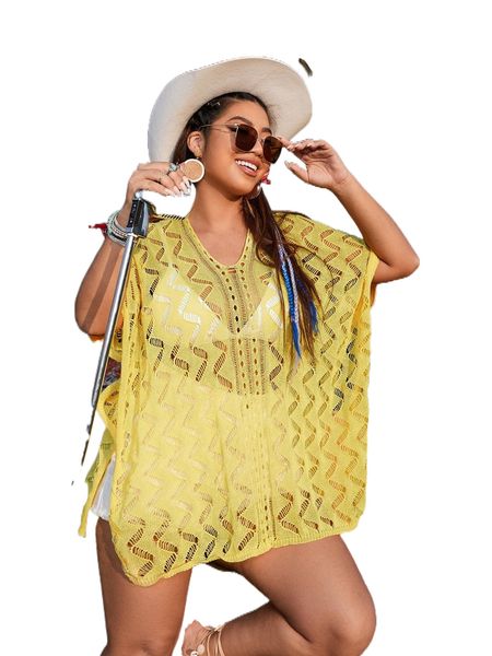 

plus hollow out split hem cover up without bra i7im#, Black