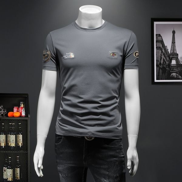 

pure cotton men's short-sleeved t-shirts 2023 summer simple european trend fashion letter printing embroidery casual bottoming shirts, White;black