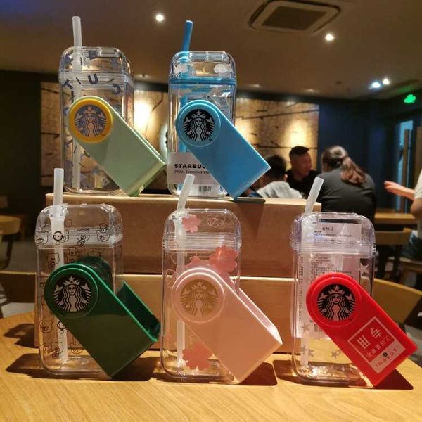 

starbucks limited environmental protection cherry blossom cute rabbit color matching girl heart plastic rotating straw cup small portable