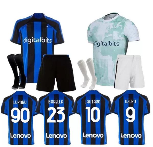 

kids lukaku soccer jerseys inters 22 23 barella vidal lautaro dzeko football shirts, Black;yellow