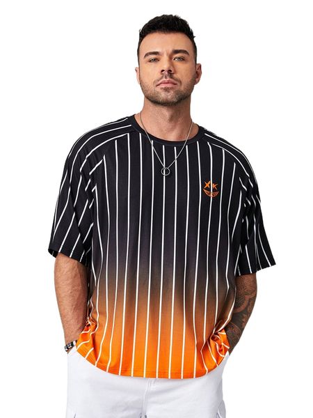 

extended sizes men ombre & striped print tee 59bl#, White;black