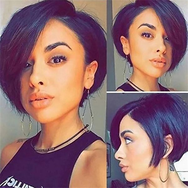 

short bob straight 13x4x1lace front human hair wig hd transparent lace frontal wigs brazilian straight, Black;brown