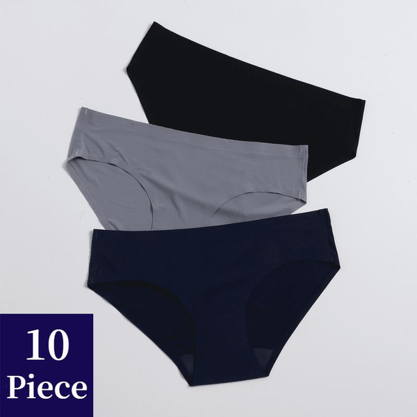 

10pcs set womens panties solid seamless underwear comfortable silk satin lingerie breathable briefs femme underpants, Black;pink